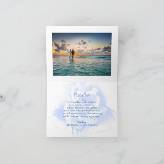 Roos ontwerp blauw gekleurde bruiloft bedankkaart (Binnen)