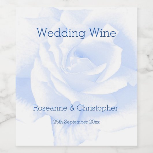 Roos ontwerp blauw gekleurde bruiloft wijn etiket (Enkel label)