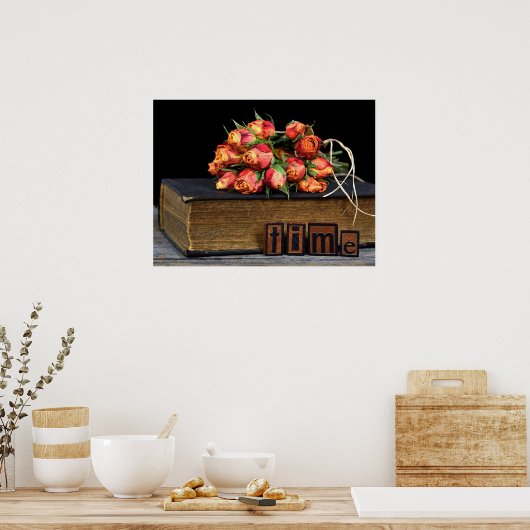 roos op oud boek poster (Keuken)