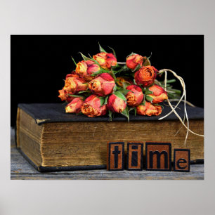 roos op oud boek poster