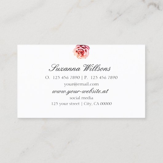  Roos op Plain Light Pink met Initialen Visitekaartje (Achterkant)