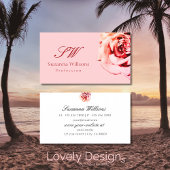  Roos op Plain Light Pink met Initialen Visitekaartje