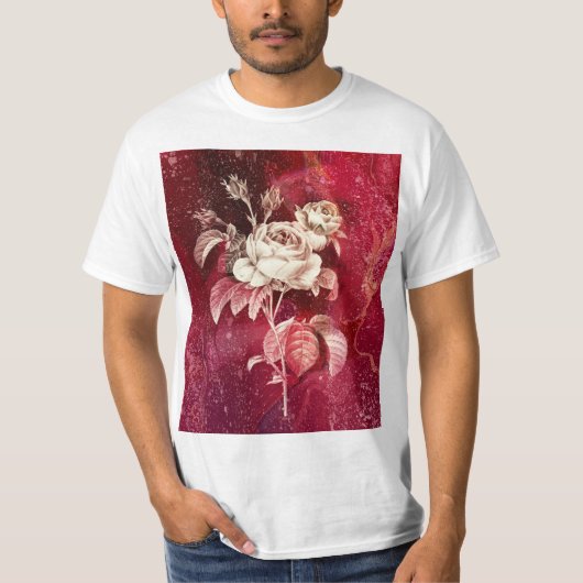 Roos op rode gestructureerde achtergrond t-shirt (Voorkant)