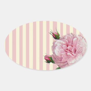 Roos op roze en witte strepen ovale sticker