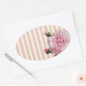 Roos op roze en witte strepen ovale sticker (Envelop)