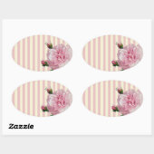 Roos op roze en witte strepen ovale sticker (Vel)
