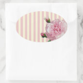 Roos op roze en witte strepen ovale sticker (Tas)
