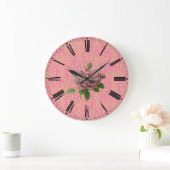  Roos op Roze Gold Damask Grote Klok (Huis)