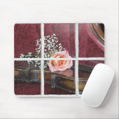 roos op viool in natte ruit muismat (Met muis)