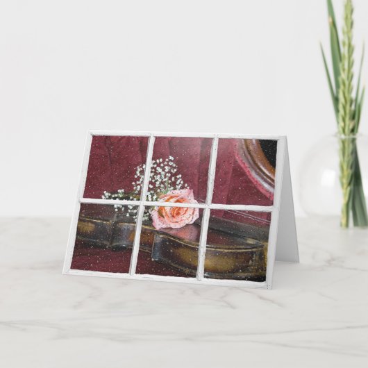 roos op viool in raam met regen kaart (Voorkant)