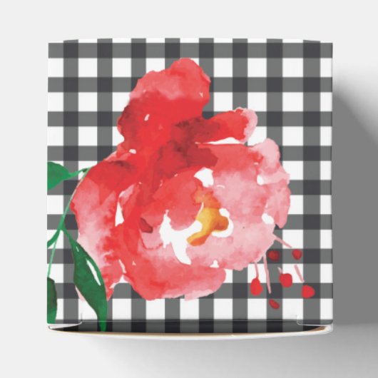 Roos op zwart en wit gingham 2" bedankdoosjes (Bovenkant)