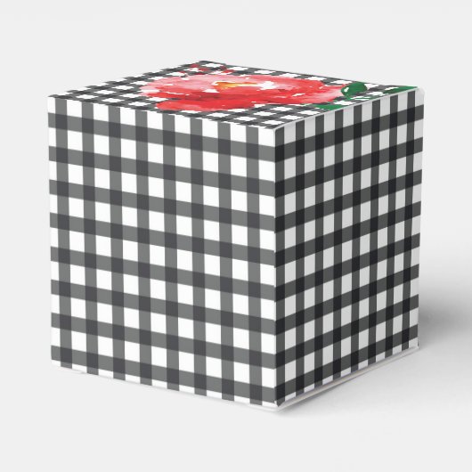 Roos op zwart en wit gingham 2" bedankdoosjes (Achterkant)