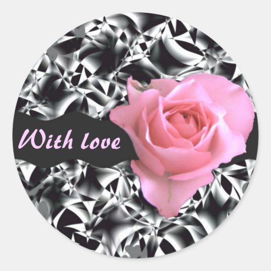 Roos op zwart en wit ronde sticker (Voorkant)