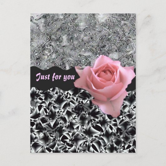 Roos op zwart-wit briefkaart (Voorkant)
