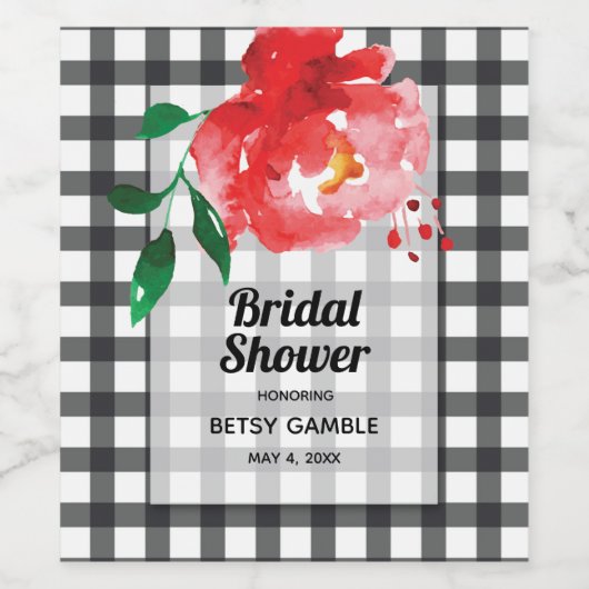 Roos op Zwart & Wit Check Wijnlabels Wijn Etiket (Enkel label)