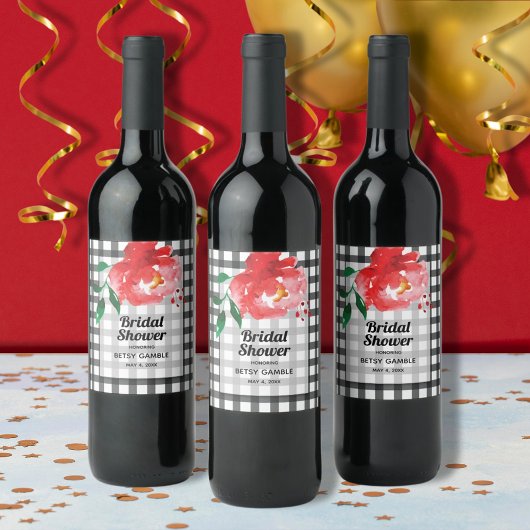 Roos op zwart-wit geruite wijnlabels wijn etiket