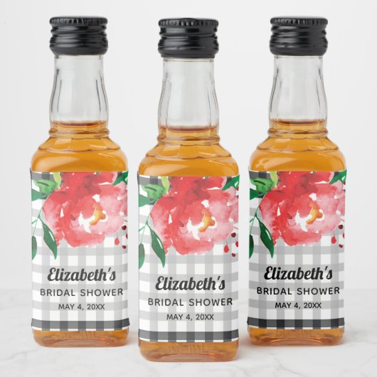 Roos op Zwarte Witte Bruiloftsdouche Mini Likeurfles Etiket (Flessen)