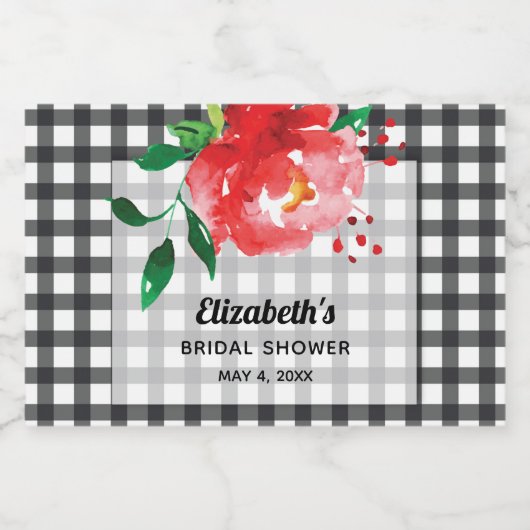 Roos op Zwarte Witte Bruiloftsdouche Mini Likeurfles Etiket (Enkel label)