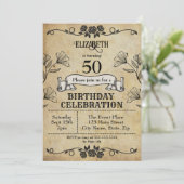  Roos Ornament Perkament 50e Verjaardag Kaart (Staand voorkant)