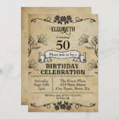  Roos Ornament Perkament 50e Verjaardag Kaart (Voorkant / Achterkant)