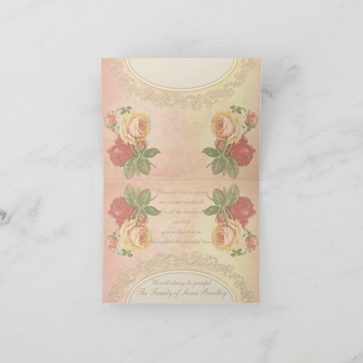 Roos Ovaal Foto Lijst Sympathie Dank u N Bedankkaart (Binnen)