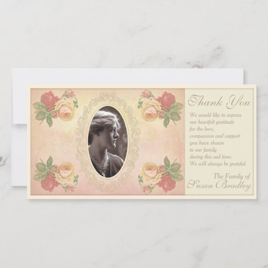  Roos Oval Foto Lijst Sympathie Hartelijk dank Bedankkaart (Voorkant)