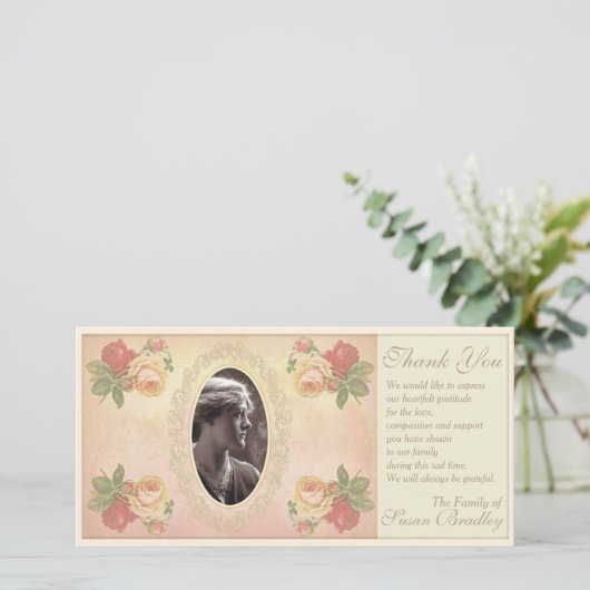  Roos Oval Foto Lijst Sympathie Hartelijk dank Bedankkaart (Staand voorkant)