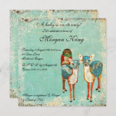 Roos Owl & Azure Deer Baby shower Invitation Kaart (Voorkant / Achterkant)