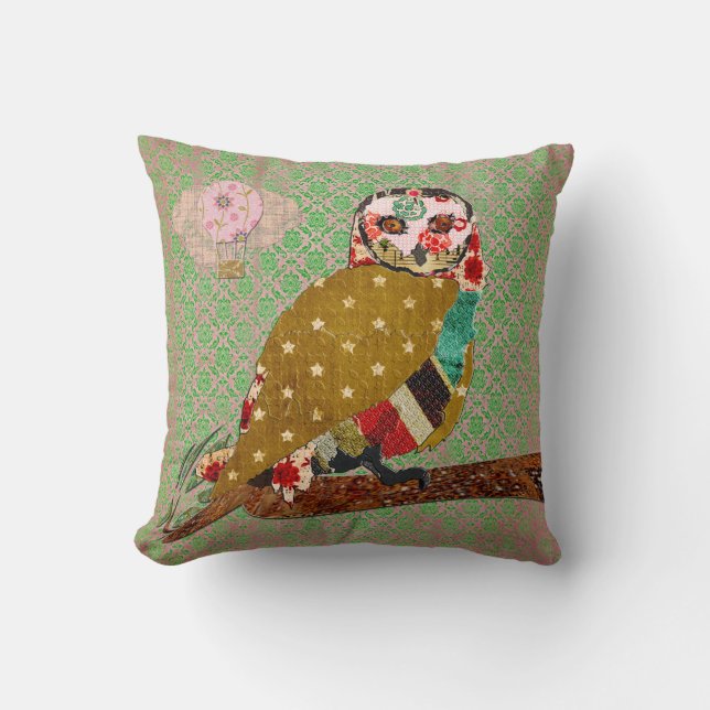 Roos Owl Boho Damask Mojo Pillow Kussen (Voorkant)