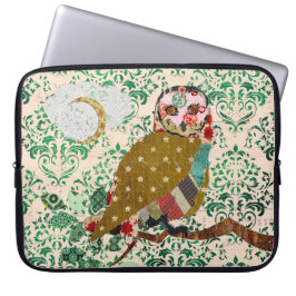 Roos Owl Green Damask Computer Sleeve