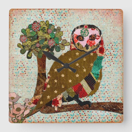 Roos Owl Wall Clock Vierkante Klok (Voorkant)