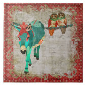 Roos Owls & Ruby Azure Donkey Tile Tegeltje (Voorkant)