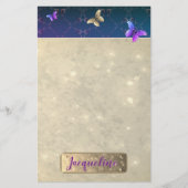 Roos Paarse Butterflies w/Name Briefpapier (Voorkant)