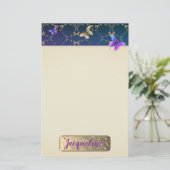 Roos Paarse Butterflies w/Name Briefpapier (Staand voorkant)