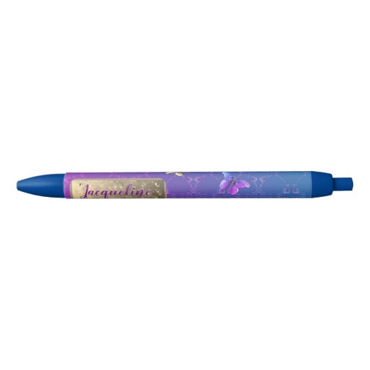 Roos Paarse Butterflies w/Name Zwarte Inkt Pen (Voorkant)