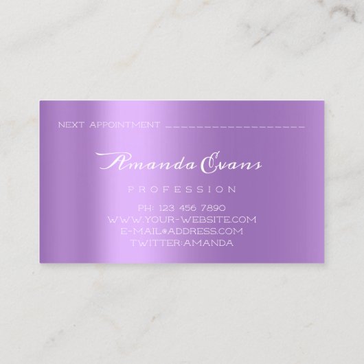 Roos Paarse Glitter Makeup Artist Event Planner Afsprakenkaartje (Achterkant)