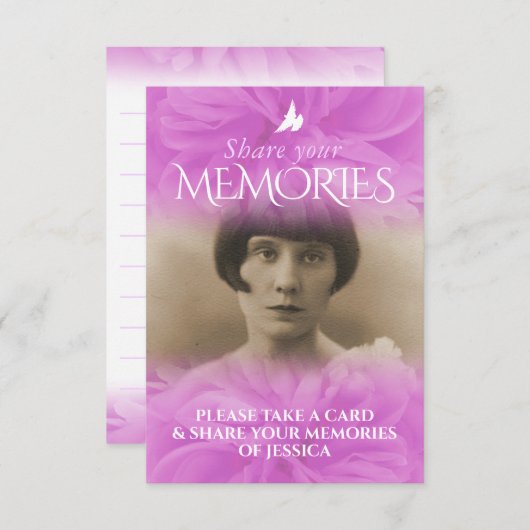 Roos paarse roze begrafenis deelt je herinneringsk informatiekaartje (Voorkant / Achterkant)