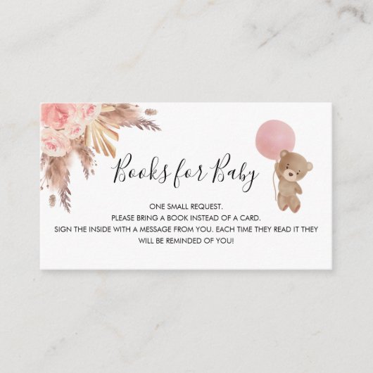 Roos pampas teddy girl baby shower informatiekaartje (Voorkant)