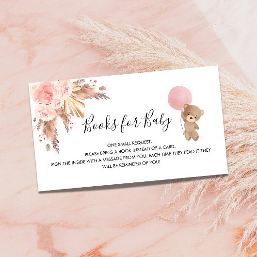 Roos pampas teddy girl baby shower informatiekaartje