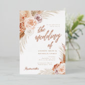Roos Pampas Terracotta Boho Foto bruiloft Folie Uitnodiging (Staand Voorkant)