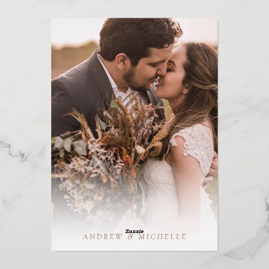 Roos Pampas Terracotta Boho Foto bruiloft Folie Uitnodiging (Achterkant)