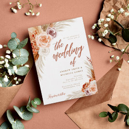 Roos Pampas Terracotta Boho Foto bruiloft Kaart