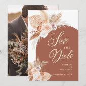 Roos Pampas Terracotta Boho Foto bruiloft Save The Date (Voorkant / Achterkant)