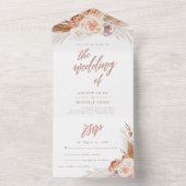 Roos Pampas Terracotta Boho Wedding All In One Uitnodiging (Binnen)