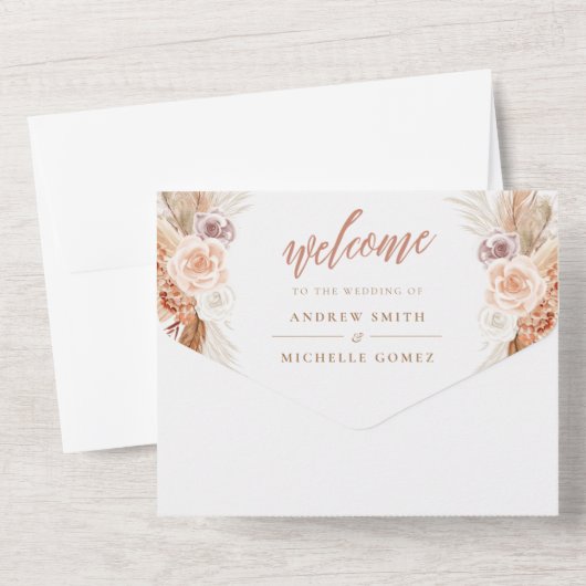 Roos Pampas Terracotta Boho Wedding All In One Uitnodiging (Achterkant)