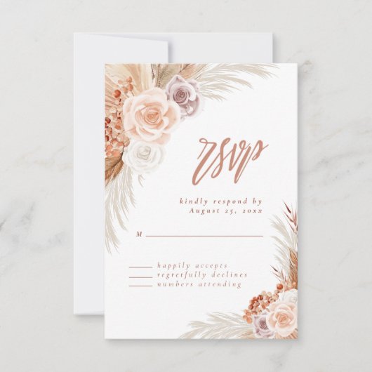 Roos Pampas Terracotta Boho Wedding RSVP Kaartje (Voorkant)