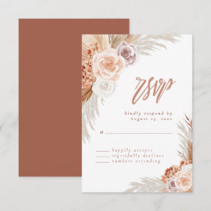 Roos Pampas Terracotta Boho Wedding RSVP Kaartje