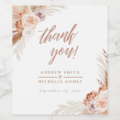 Roos Pampas Terracotta Boho Wedding Wijn Etiket (Enkel label)