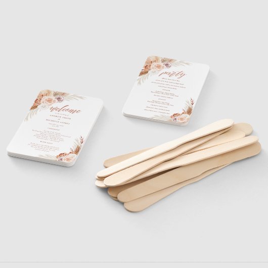 Roos Pampas Terracotta Palm Wedding Program Handwaaier (Niet-gemonteerd)