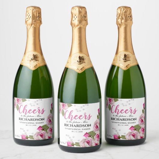 Roos & Parel Bruiloft Sparkling Wijnetiket (Flessen)